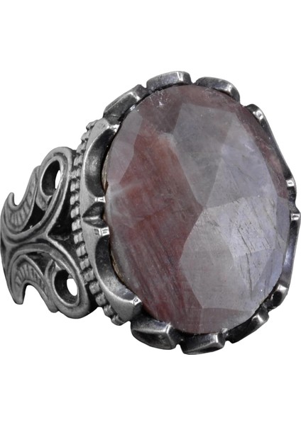 Erkekler Için Sterlin Gümüş Yüzük - Doğal 11 Ayar Kahverengi Safir Taşı, Farklı Tasarım