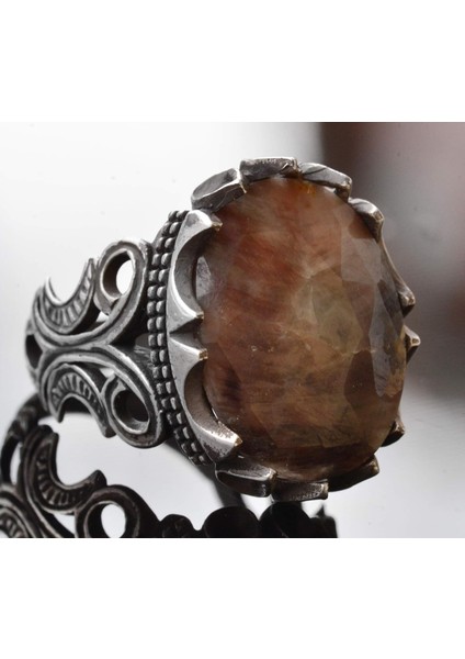 Erkekler Için Sterlin Gümüş Yüzük - Doğal 11 Ayar Kahverengi Safir Taşı, Farklı Tasarım modelleri