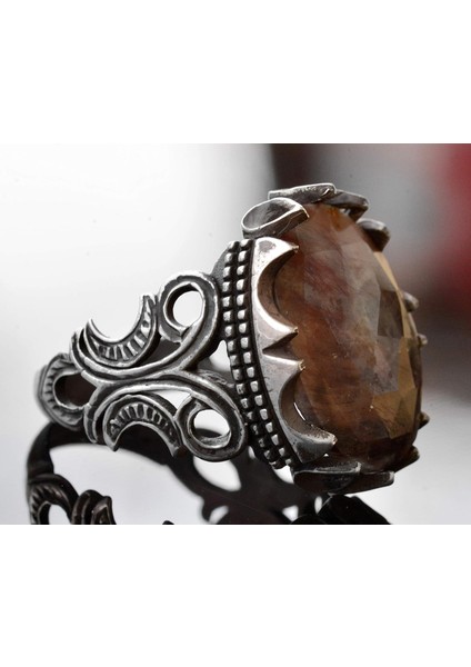 Erkekler Için Sterlin Gümüş Yüzük - Doğal 11 Ayar Kahverengi Safir Taşı, Farklı Tasarım fırsatları