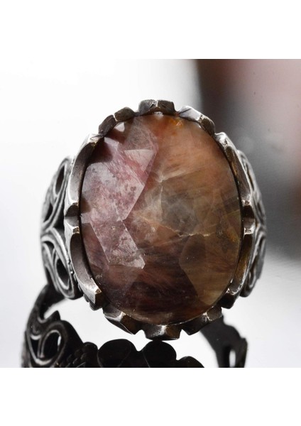 Erkekler Için Sterlin Gümüş Yüzük - Doğal 11 Ayar Kahverengi Safir Taşı, Farklı Tasarım indirimleri