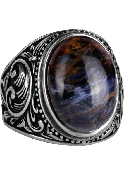 Doğal Pietersite Taş Yüzük - 925 Ayar Sert Gümüş Yüzük Erkekler Için