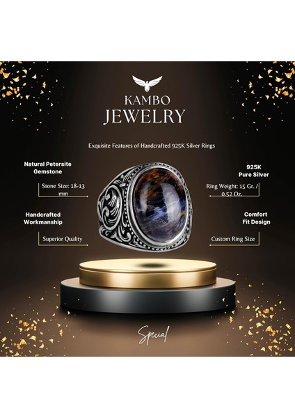 Doğal Pietersite Taş Yüzük - 925 Ayar Sert Gümüş Yüzük Erkekler Için fiyatları