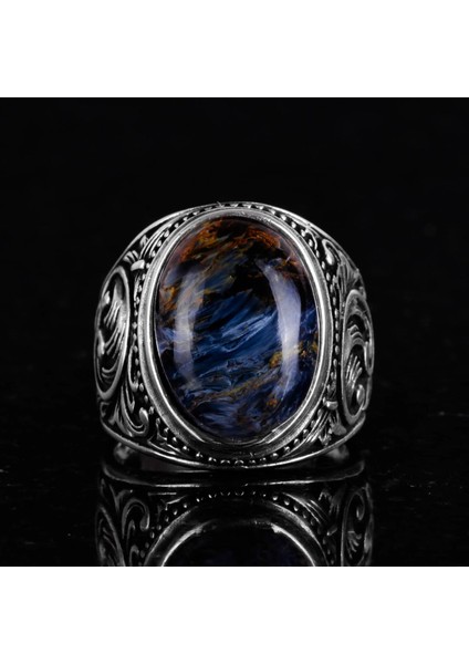 Doğal Pietersite Taş Yüzük - 925 Ayar Sert Gümüş Yüzük Erkekler Için fırsatları