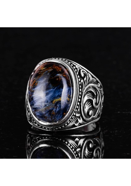 Doğal Pietersite Taş Yüzük - 925 Ayar Sert Gümüş Yüzük Erkekler Için indirimleri