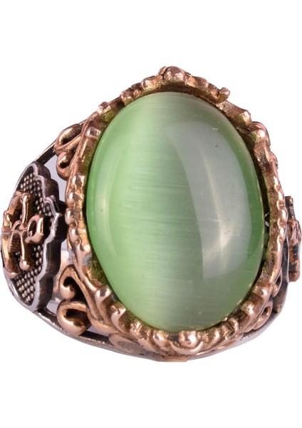 Açık Yeşil Kedi Gözlü Taş Yüzük, Denizci Çapa Gümüş Yüzük, 925K Ayar Gümüş Taş Yüzükler - Çeşitli & Farklı Koleksiyon