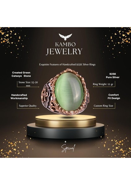 Açık Yeşil Kedi Gözlü Taş Yüzük, Denizci Çapa Gümüş Yüzük, 925K Ayar Gümüş Taş Yüzükler - Çeşitli & Farklı Koleksiyon fiyatları