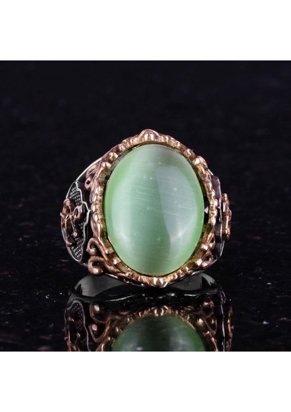 Açık Yeşil Kedi Gözlü Taş Yüzük, Denizci Çapa Gümüş Yüzük, 925K Ayar Gümüş Taş Yüzükler - Çeşitli & Farklı Koleksiyon fırsatları