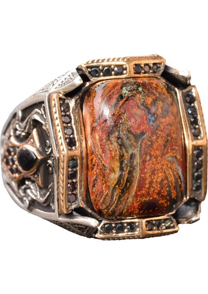 El Yapımı Pietersite Doğal Taş Yüzük, Sterlin Gümüş Erkek Yüzüğü - Açıklık ve Dönüşüm Sembolü