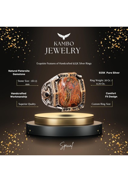 El Yapımı Pietersite Doğal Taş Yüzük, Sterlin Gümüş Erkek Yüzüğü - Açıklık ve Dönüşüm Sembolü fiyatları