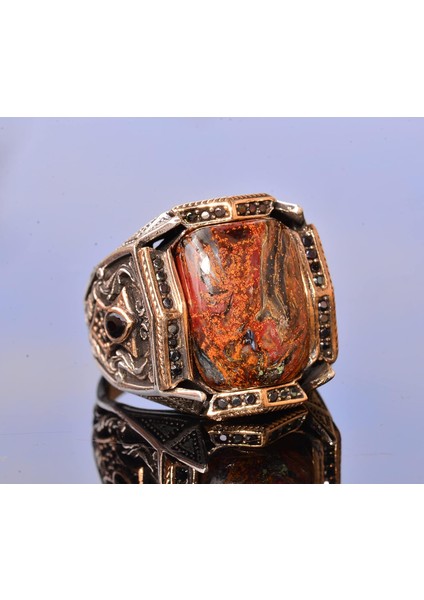 El Yapımı Pietersite Doğal Taş Yüzük, Sterlin Gümüş Erkek Yüzüğü - Açıklık ve Dönüşüm Sembolü indirimleri