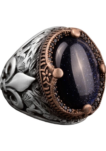 Mavi Yıldız Yüzük, Mavi Yapay Yüzük, 925 Ayar Gümüş, Ay Yıldız Erkek Yüzükleri, Gökyüzü Mavi Yüzük, Babalar Günü Hediyesi