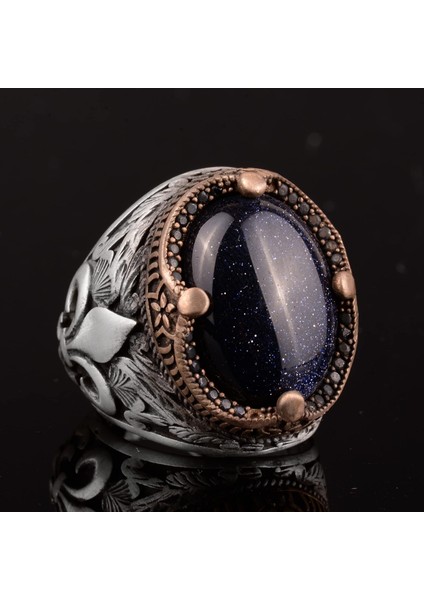 Mavi Yıldız Yüzük, Mavi Yapay Yüzük, 925 Ayar Gümüş, Ay Yıldız Erkek Yüzükleri, Gökyüzü Mavi Yüzük, Babalar Günü Hediyesi fırsatları