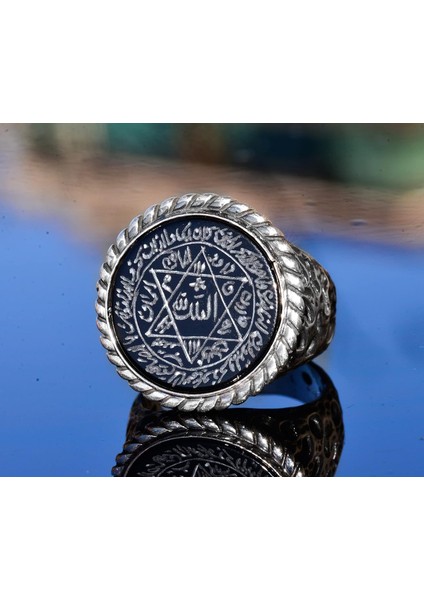 Gümüş Erkek Yüzük, Doğal Siyah Onyks Taşı, Kral Süleyman Mührü Yüzüğü, El Yapımı Takı modelleri