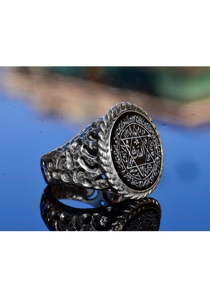 Gümüş Erkek Yüzük, Doğal Siyah Onyks Taşı, Kral Süleyman Mührü Yüzüğü, El Yapımı Takı fırsatları