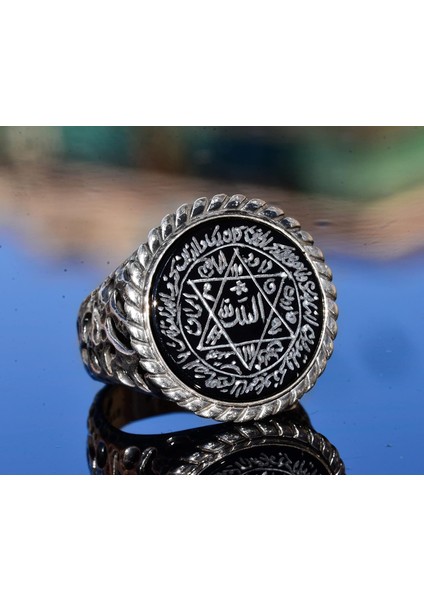 Gümüş Erkek Yüzük, Doğal Siyah Onyks Taşı, Kral Süleyman Mührü Yüzüğü, El Yapımı Takı indirimleri