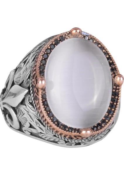 925 Ayar Gümüş Yüzükler Premium Üretilmiş Taşlarla (Beyaz Kedi Gözlü Üretilmiş Taş)