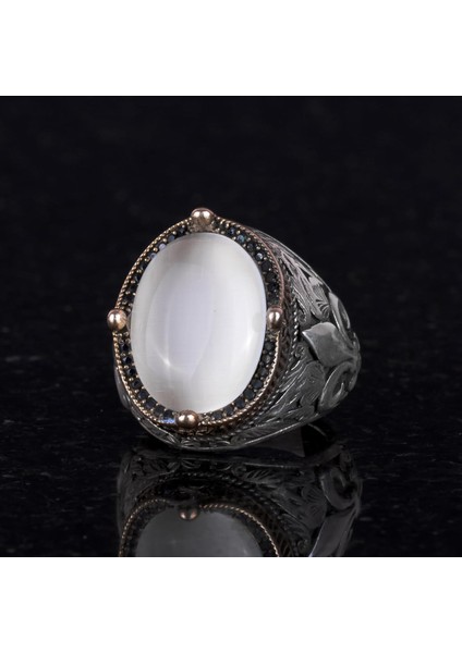 925 Ayar Gümüş Yüzükler Premium Üretilmiş Taşlarla (Beyaz Kedi Gözlü Üretilmiş Taş) modelleri