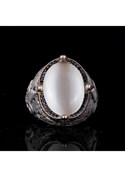 925 Ayar Gümüş Yüzükler Premium Üretilmiş Taşlarla (Beyaz Kedi Gözlü Üretilmiş Taş) fırsatları