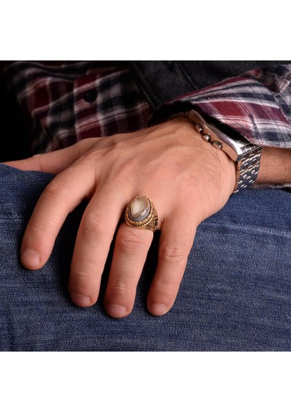 Doğal Drusy Kuvars Taşı Yüzük, 925 Ayar Gümüş Erkek Yüzük modelleri