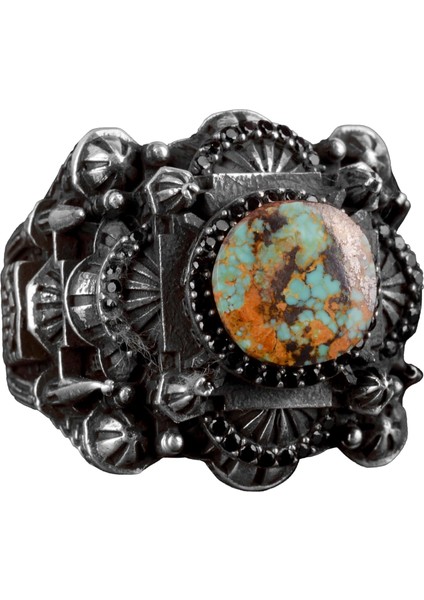 925 Ayar Gümüş Erkekler Için 3D Camii Yüzük, Doğal Arizona Turkuaz Taşı ile - Cesur ve Spiritüel Tasarım, Günlük Kullanım ve Özel Günler Için Ideal