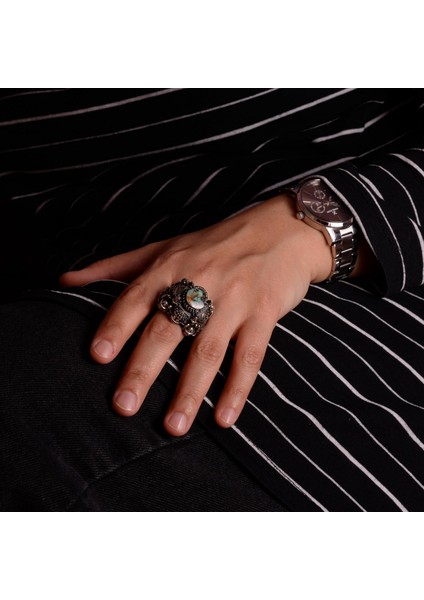 925 Ayar Gümüş Erkekler Için 3D Camii Yüzük, Doğal Arizona Turkuaz Taşı ile - Cesur ve Spiritüel Tasarım, Günlük Kullanım ve Özel Günler Için Ideal modelleri