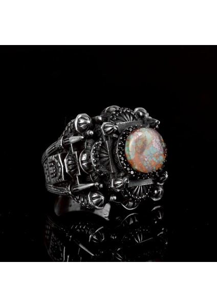 925 Ayar Gümüş Erkekler Için 3D Camii Yüzük, Doğal Arizona Turkuaz Taşı ile - Cesur ve Spiritüel Tasarım, Günlük Kullanım ve Özel Günler Için Ideal fırsatları