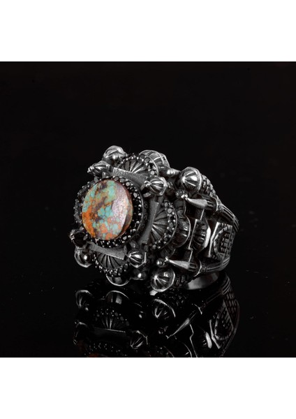 925 Ayar Gümüş Erkekler Için 3D Camii Yüzük, Doğal Arizona Turkuaz Taşı ile - Cesur ve Spiritüel Tasarım, Günlük Kullanım ve Özel Günler Için Ideal indirimleri