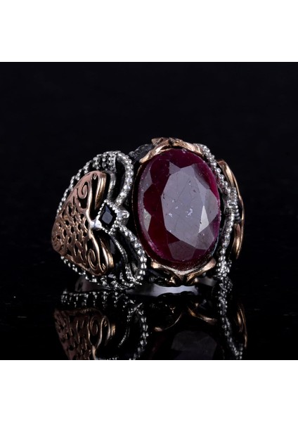 Doğal Yakut Taşlı Yüzük, 925 Ayar Gümüş Yüzük Erkekler Için, Özel Yüzük fırsatları