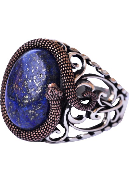 Doğal Lapis Lazuli Taşı, Yılan Yüzük, El Yapımı Yüzük, Ayar Gümüş Erkek Yüzüğü, Mavi Gümüş Aksesuar