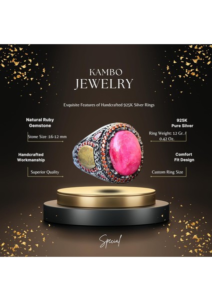 Yakut Taşlı Yüzük - Vintage Tarzı 925 Ayar Gümüş Erkek Yüzüğü fiyatları