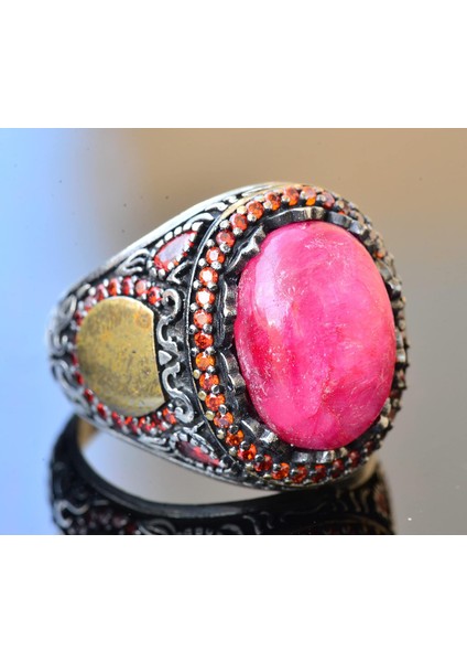 Yakut Taşlı Yüzük - Vintage Tarzı 925 Ayar Gümüş Erkek Yüzüğü modelleri