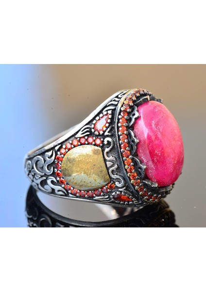 Yakut Taşlı Yüzük - Vintage Tarzı 925 Ayar Gümüş Erkek Yüzüğü fırsatları