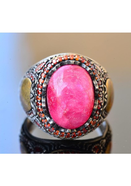 Yakut Taşlı Yüzük - Vintage Tarzı 925 Ayar Gümüş Erkek Yüzüğü indirimleri