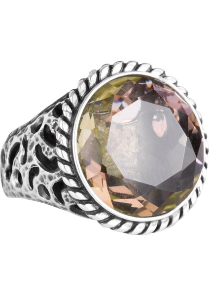 925 Ayar Gümüş Erkek Yüzük - El Yapımı Sentetik Sitrin Taş Yüzük - Modern Tasarım