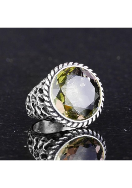 925 Ayar Gümüş Erkek Yüzük - El Yapımı Sentetik Sitrin Taş Yüzük - Modern Tasarım fırsatları