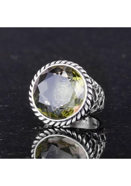 925 Ayar Gümüş Erkek Yüzük - El Yapımı Sentetik Sitrin Taş Yüzük - Modern Tasarım indirimleri