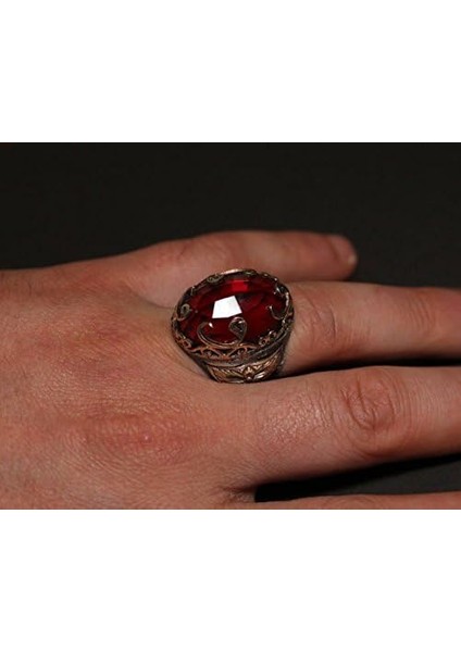 Sterling Gümüş Unisex Yüzük, Erkek Yüzük, Garnet Oluşturulmuş Taş, Osmanlı Imparatorluğu Yüzüğü modelleri