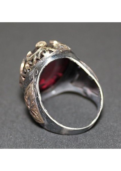 Sterling Gümüş Unisex Yüzük, Erkek Yüzük, Garnet Oluşturulmuş Taş, Osmanlı Imparatorluğu Yüzüğü fırsatları