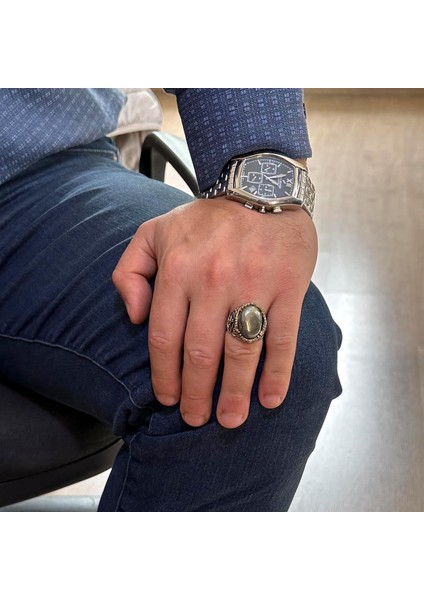 Yelkenli Çapa Pyrite Doğal Taş Yüzük - 925K Katı Sterlin Gümüş Erkek Yüzüğü fiyatları