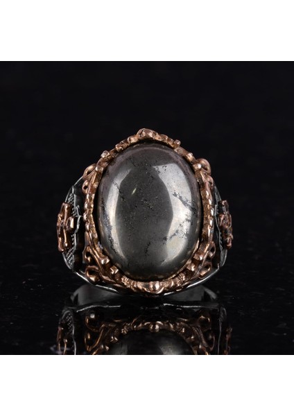 Yelkenli Çapa Pyrite Doğal Taş Yüzük - 925K Katı Sterlin Gümüş Erkek Yüzüğü fırsatları