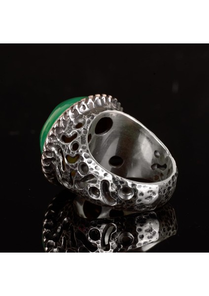 Erkekler Için 925 Ayar Gümüş Yüzük, Doğal Druzy Kuvars: Mavi, Yeşil, Kırmızı Varyasyonlar (Yeşil) indirimleri