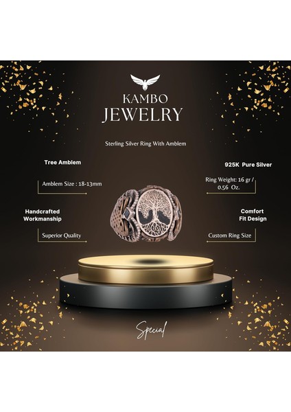 Sterling Gümüş Desenli Yüzük, Amblem - Şahane Kültürel Tasarım (Yggdrasil Hayat Ağacı) fiyatları