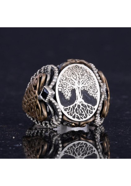 Sterling Gümüş Desenli Yüzük, Amblem - Şahane Kültürel Tasarım (Yggdrasil Hayat Ağacı) fırsatları