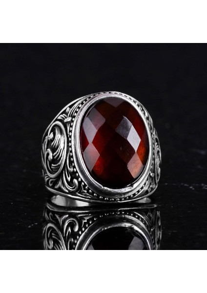 El Yapımı Granat Taşlı Yüzük - Derin 925K Katı Gümüş Erkek Yüzüğü - Tutku ve Enerji Tasarımı fırsatları