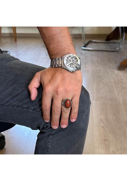 Doğal Taş Yüzük - El Yapımı Kartal Yüzük - 925 Ayar Gümüş Yüzük (Kırmızı Kan Taşı) modelleri