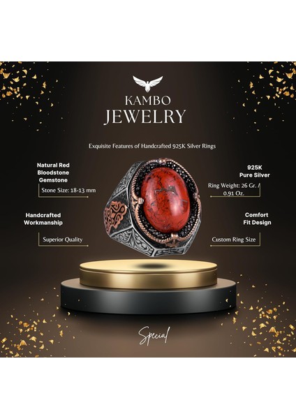 Doğal Kırmızı Kan Taşı Yüzük - 925 Ayar Katı Gümüş Yüzük Erkekler Için fiyatları