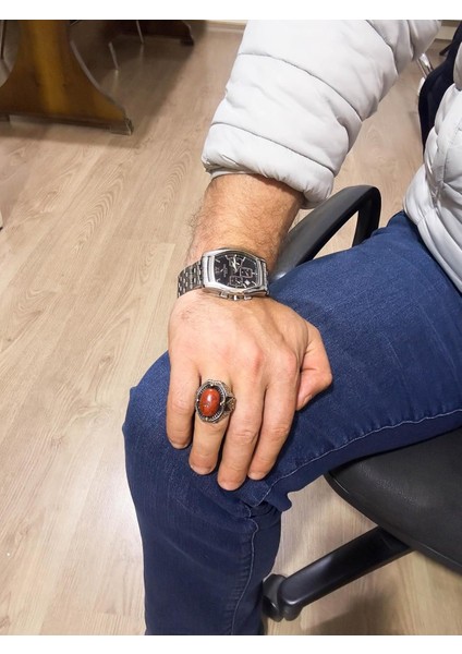 Doğal Kırmızı Kan Taşı Yüzük - 925 Ayar Katı Gümüş Yüzük Erkekler Için modelleri