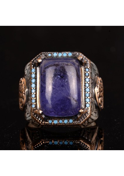 Doğal Tanzanit Taşlı Yüzük, El Yapımı Yüzük, 925 Ayar Gümüş Yüzük Erkekler Için fiyatları