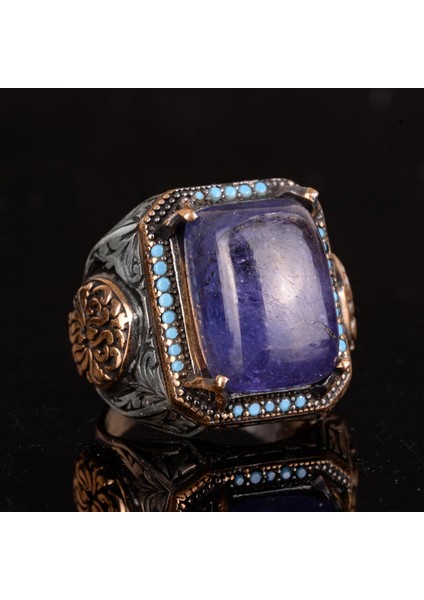 Doğal Tanzanit Taşlı Yüzük, El Yapımı Yüzük, 925 Ayar Gümüş Yüzük Erkekler Için fırsatları