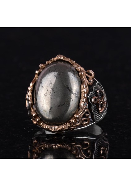 Yelkenli Çapa Pyrite Doğal Taş Yüzük - 925K Katı Sterlin Gümüş Erkek Yüzüğü indirimleri